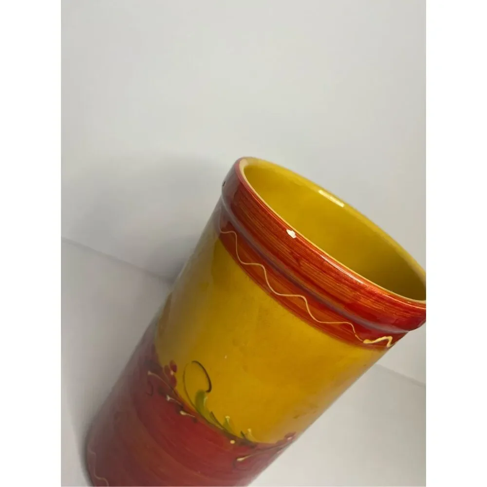 Utensil Holder or Vase Red and Golden Yellow Kitchen Decor Made in Spain
